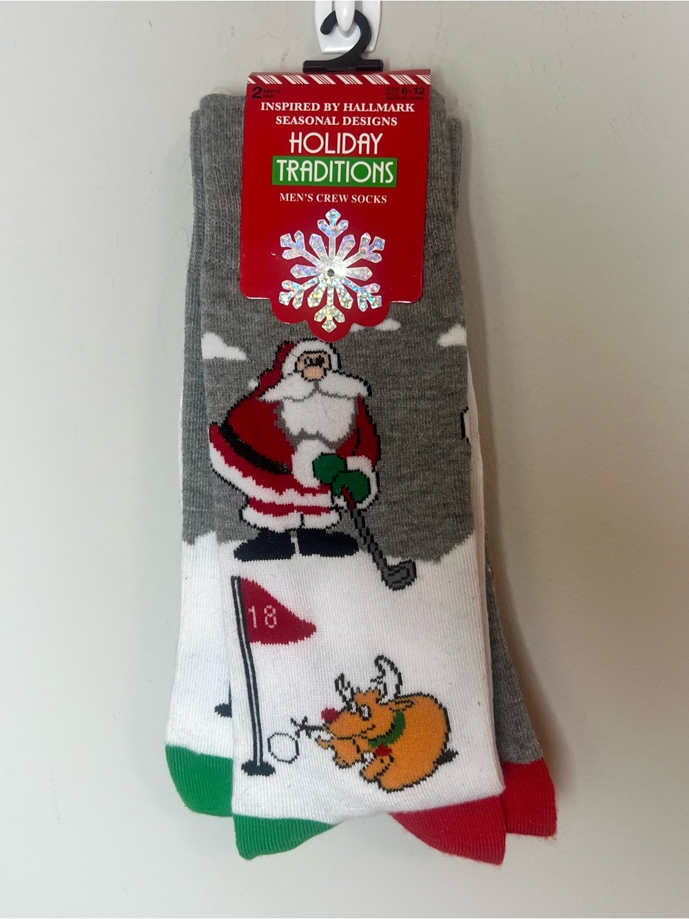 Men's Gray and White Santa Golf Crew Socks